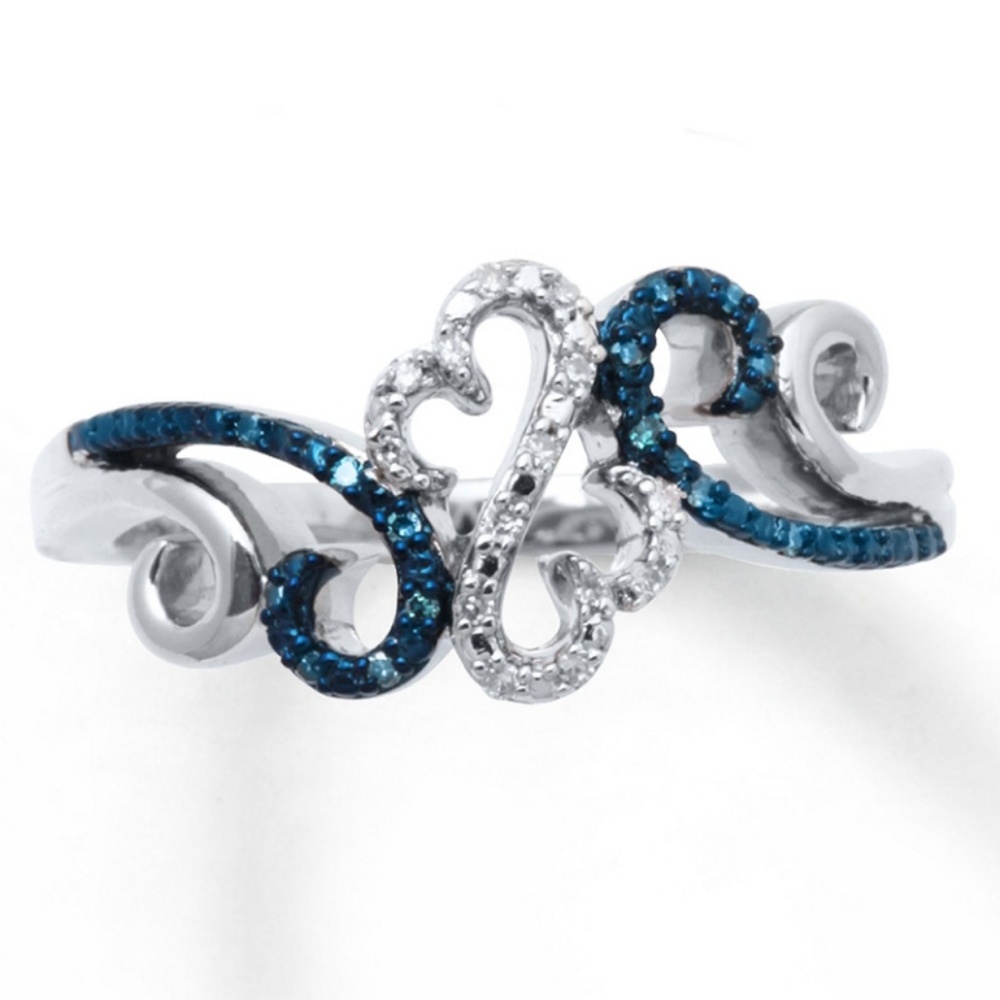Open hearts waves ring 1/15 CT tw sterling silver